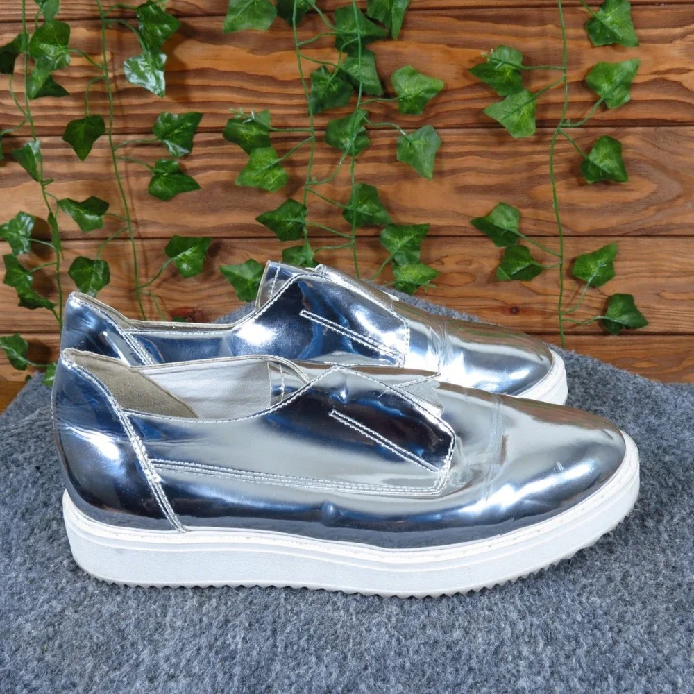 BP Women Casual Slip On Shoe Size 6.5 Metallic Silver Platform Fashion Sneaker